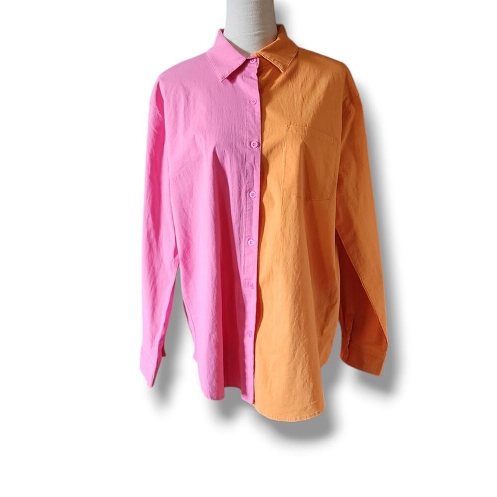 Buddy Love Bright Contrast Oversized Poplin Button Down Shirt